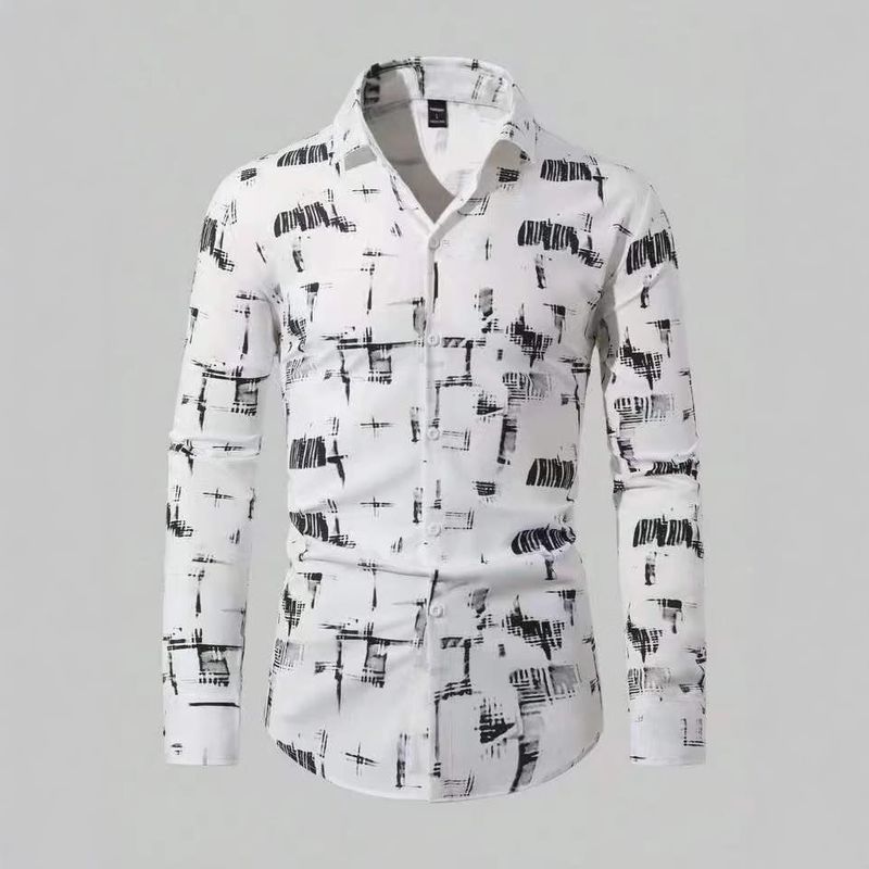 Camicia da uomo primavera e autunno, stampa digitale, traspirante, sottile, versatile, per il pendolarismo quotidiano._voghion.com
