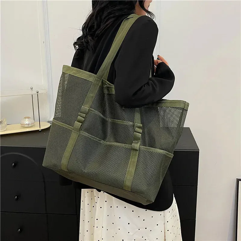 Multipocket Summer Large Towels Mesh Durable For Toys Waterproof Underwear Pocket Beach Tote Bag 250114_voghion.com