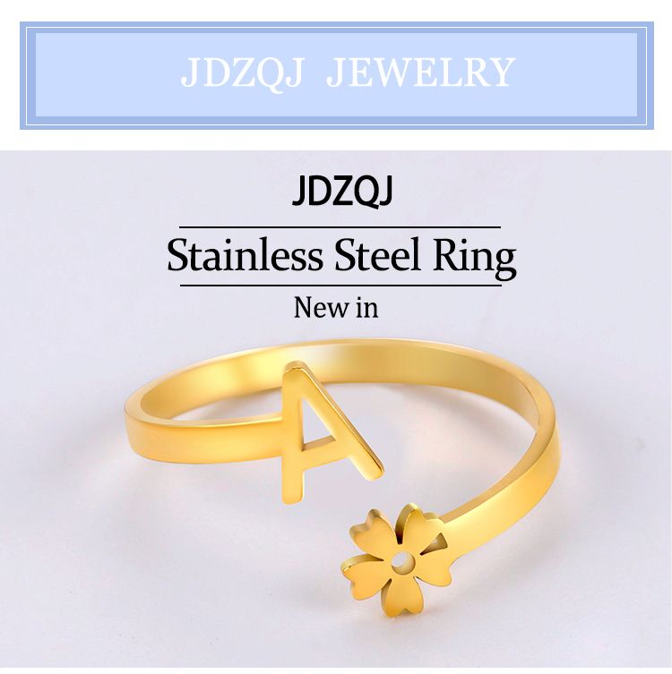 Pronto magazzino in acciaio inossidabile lettera dalla A alla Z per donne ragazza fiore 26 iniziale nome anello regolabile alla moda compleanno gioielli regalo all'ingrosso_voghion.com