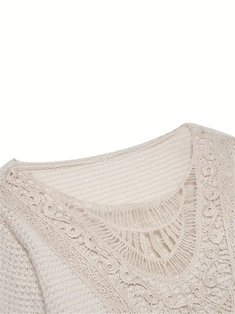 "Elegante Langarm-Spitzenbluse für Damen – Atmungsaktives Polyester-Mischgewebe, Rundhalsausschnitt, Lässig & Bequem, S-XXL"_voghion.com