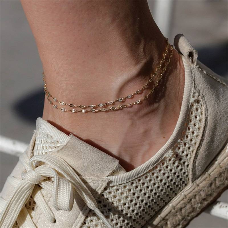 Trendy personality, unique retro fashion, creative women's lace chain, simple gold-plated ankle chain_voghion.com