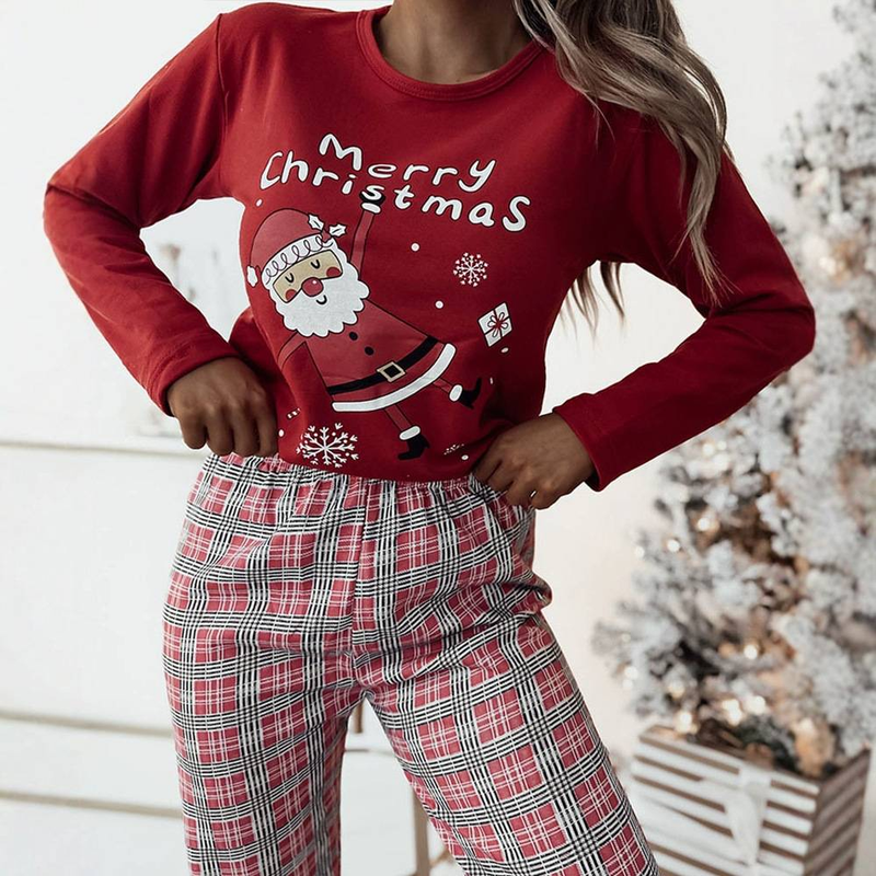 Automne Nouvelle Combinaison De Sport Pour Femmes Blanc Motif Père Noël Pull De Noël Haut Pantalon Décontracté Pyjama_voghion.com