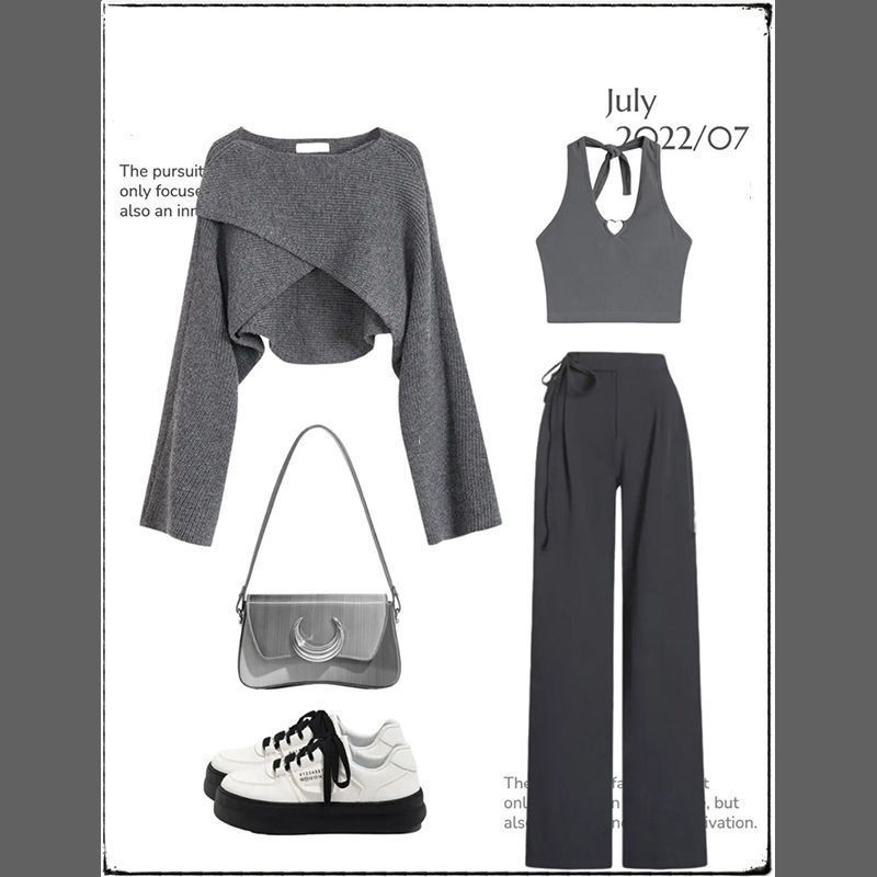 Abbigliamento da donna Pantaloni a gamba larga Set tre pezzi con lacci, un set completo Corto Inizio autunno Grasso Mm Indossare piccolo gilet maglione taglia grande Nuovo_voghion.com