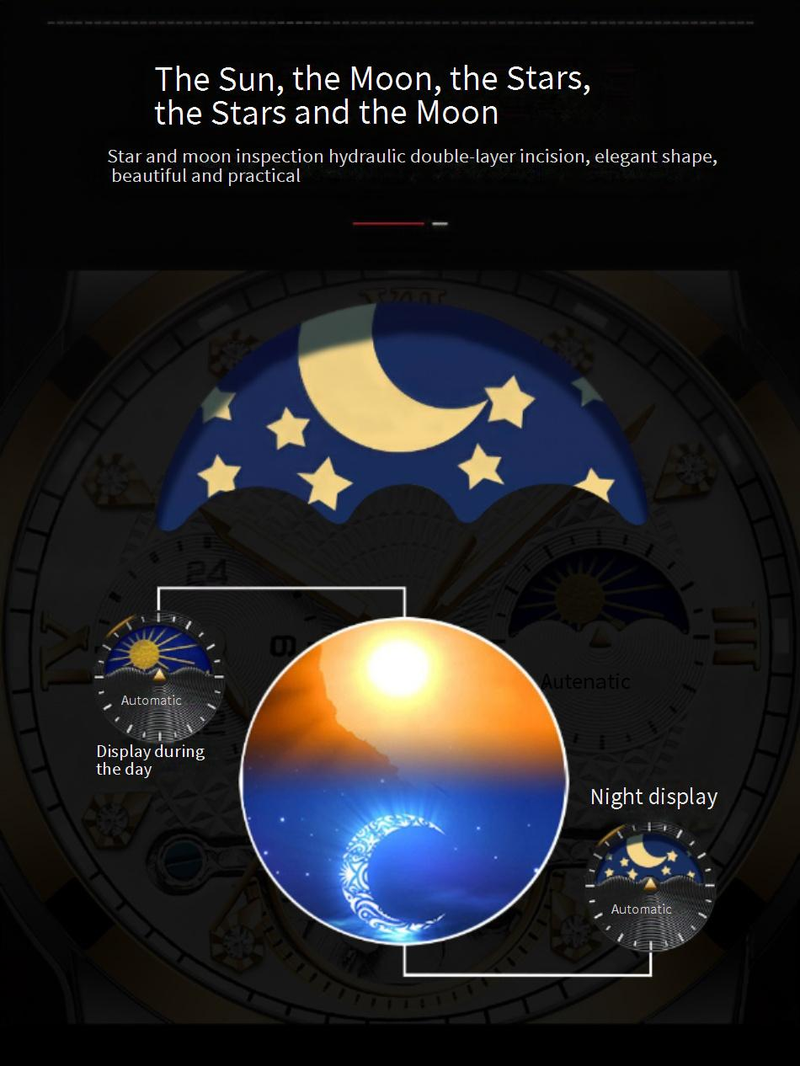 Men's Watches New Dawn Men's Watch Hollow Flywheel Sun, Moon and Stars Waterproof Steel Strap Luminous Fully Automatic Mechanical Watch for Men_voghion.com