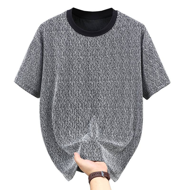 Herenkleding Glanzende zomer Nieuwe korte mouwen T-shirt Heren Trendy dikke losse top Zilvergrijs Half mouw_voghion.com