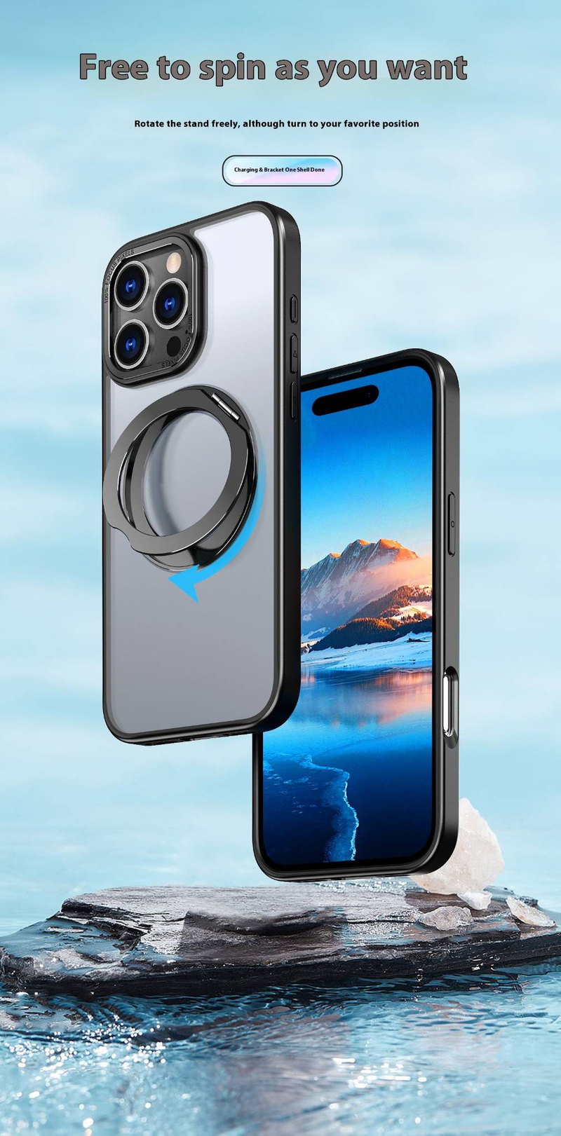 Custodia con supporto magnetico per auto Wing Series B per iPhone 16 Pro Max - Antiurto con presa sicura e rotazione a 360°_voghion.com