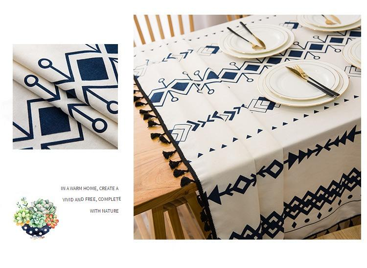 Nappe bohème - Mélange coton-lin imperméable et lavable à imprimé géométrique (rectangulaire multi-usages pour la décoration intérieure des repas et des pique-niques)_voghion.com