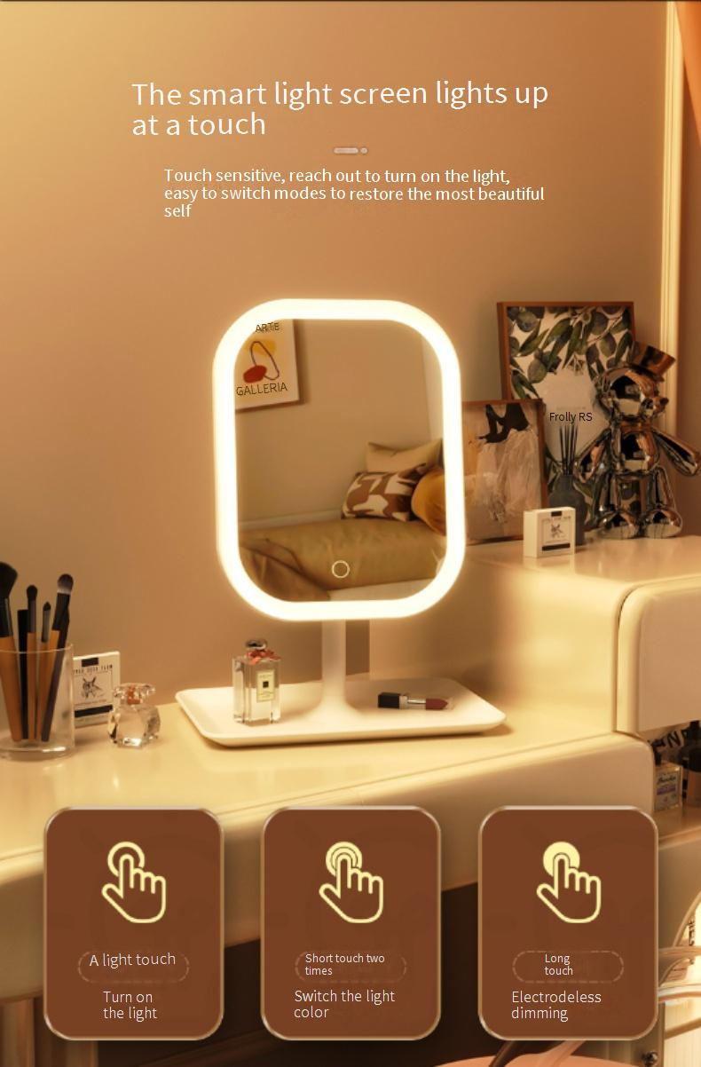 Espelhos de maquiagem Novo espelho LED Espelho de maquiagem Desktop com luz Estudante Casa Luz de preenchimento Espelho de maquiagem Luminoso Avançado_voghion.com