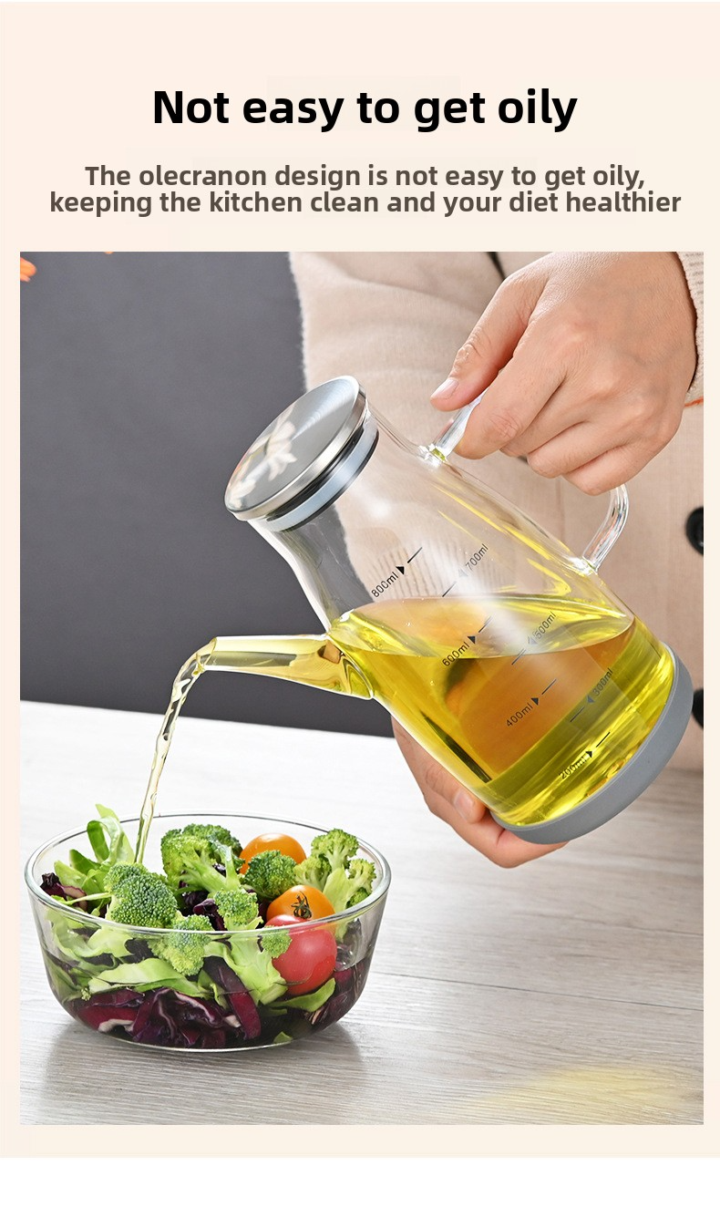 Hochwertiger Ölspender aus Borosilikatglas – Küchenflasche mit großem Fassungsvermögen für Öl, Essig und Sojasauce (tropffreier Ausguss, einfaches Ausgießen, 750 ml)_voghion.com