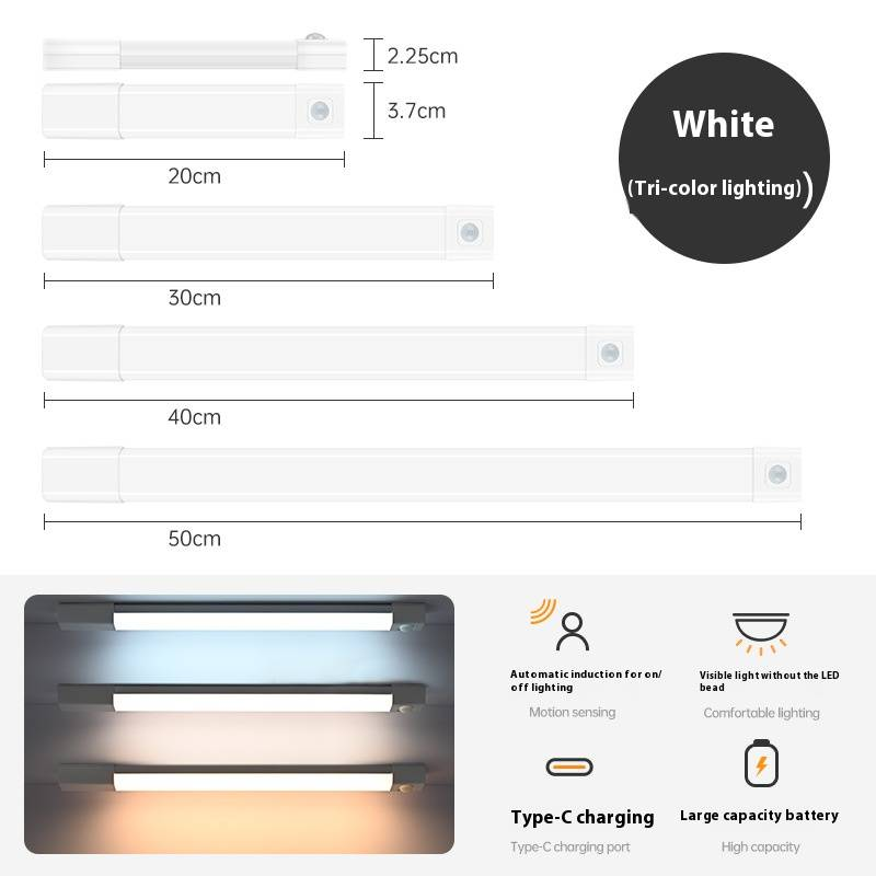 Lichtstrip met menselijke lichaamssensor, intelligente LED-magnetische aantrekkingskracht, geen bedrading nodig, oplaadbare zelfklevende lichtstrip voor keuken en garderobe_voghion.com