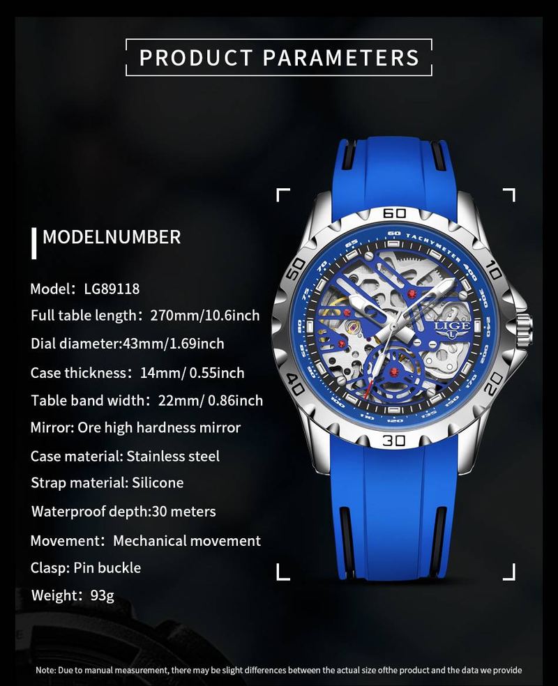 Montre mécanique pour homme multifonction, étanche et lumineuse – Style sportif, cadran rond de 43 mm, boucle en acier inoxydable_voghion.com