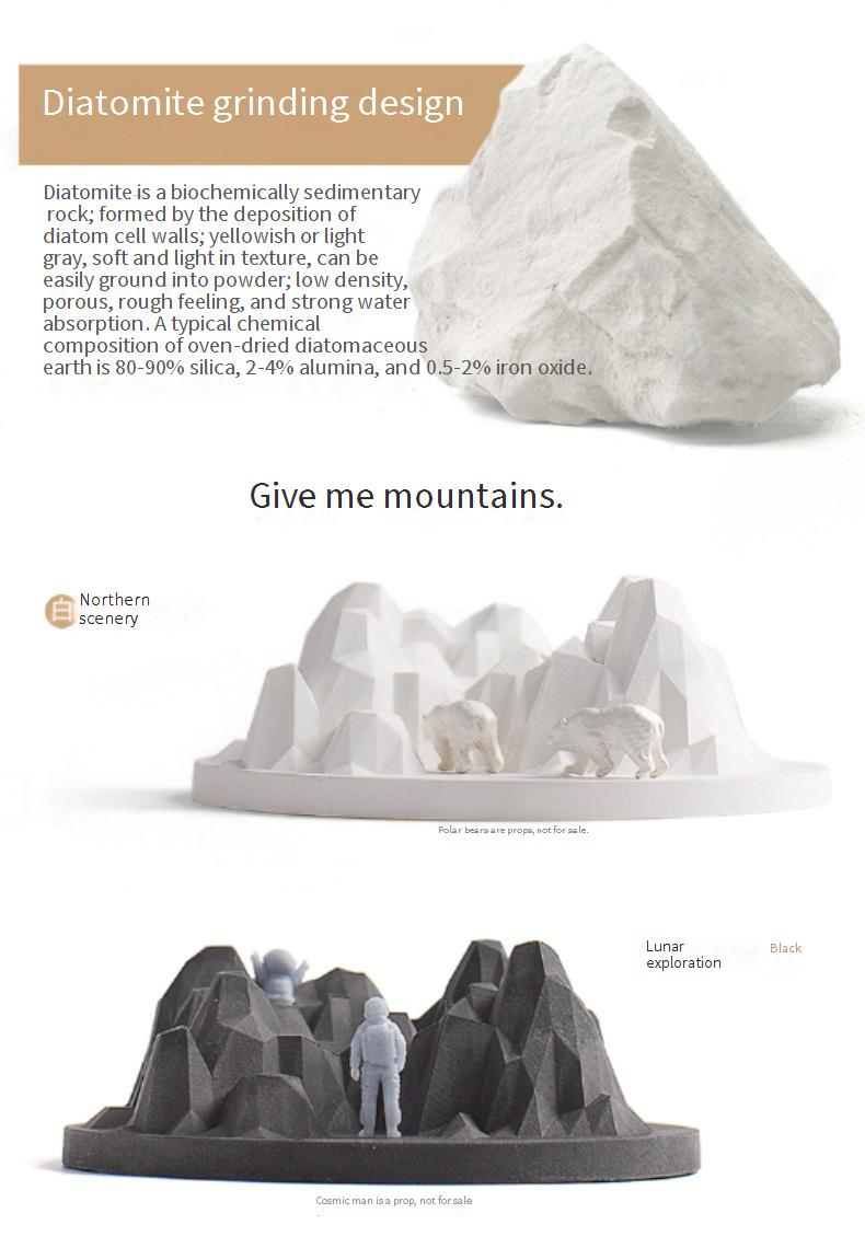 Mountain Diatomit-Aroma-Diffusor – Natürlicher Lufterfrischer für Zuhause und Büro (Weiß/Schwarz/Schneespitze, nicht elektrischer Halter für ätherische Öle)_voghion.com