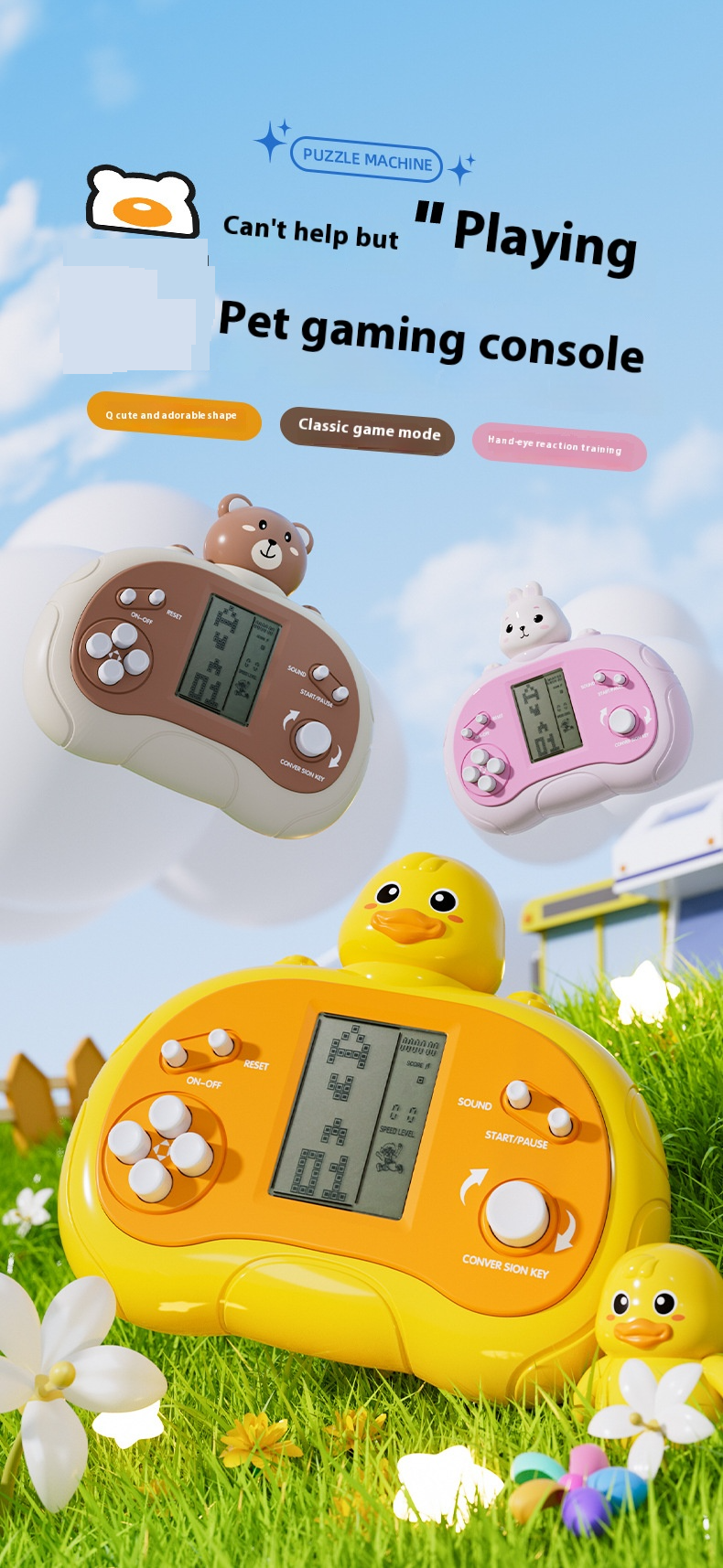Tetris Handheld Game Console – Classic Block Puzzle Toy For Kids & Adults, Portable Brain Training Game With Rechargeable/Battery Options_voghion.com