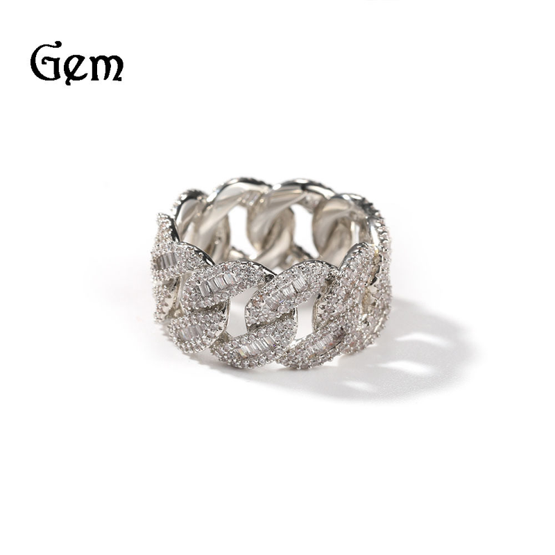 Gioielli da uomo e da donna - Anello Hip Hop a forma di luna cubana con pietre quadrate in zirconia cubica, design geometrico, misure dalla 7 alla 10. Lo stesso anello cubano a forma di luna._voghion.com