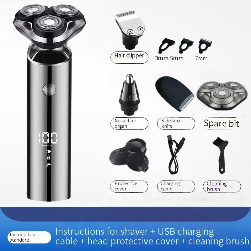 Multi-Grooming Electric Shaver For Men – 3D Floating Heads, 80-Min Runtime, USB Charging, Waterproof & All-in-One Kit (LED Display)_voghion.com