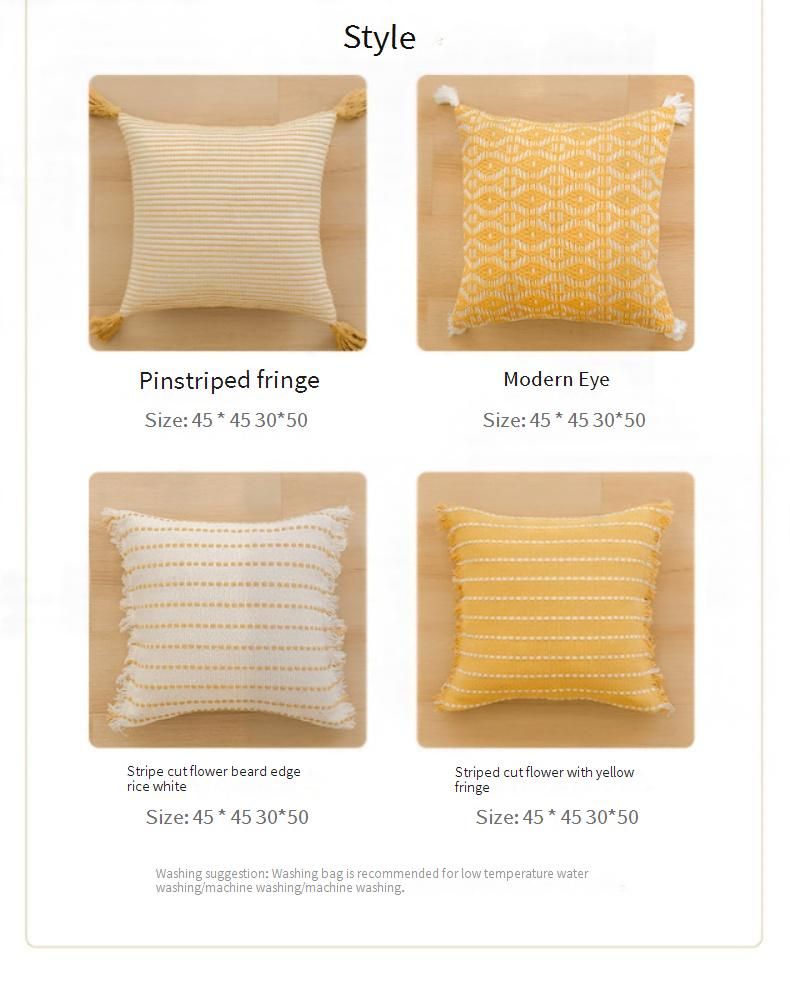 Fodera per cuscino con nappa bohémien - Cuscino decorativo a righe in cotone per divano, letto, auto (30x50 cm/45x45 cm, senza imbottitura)_voghion.com