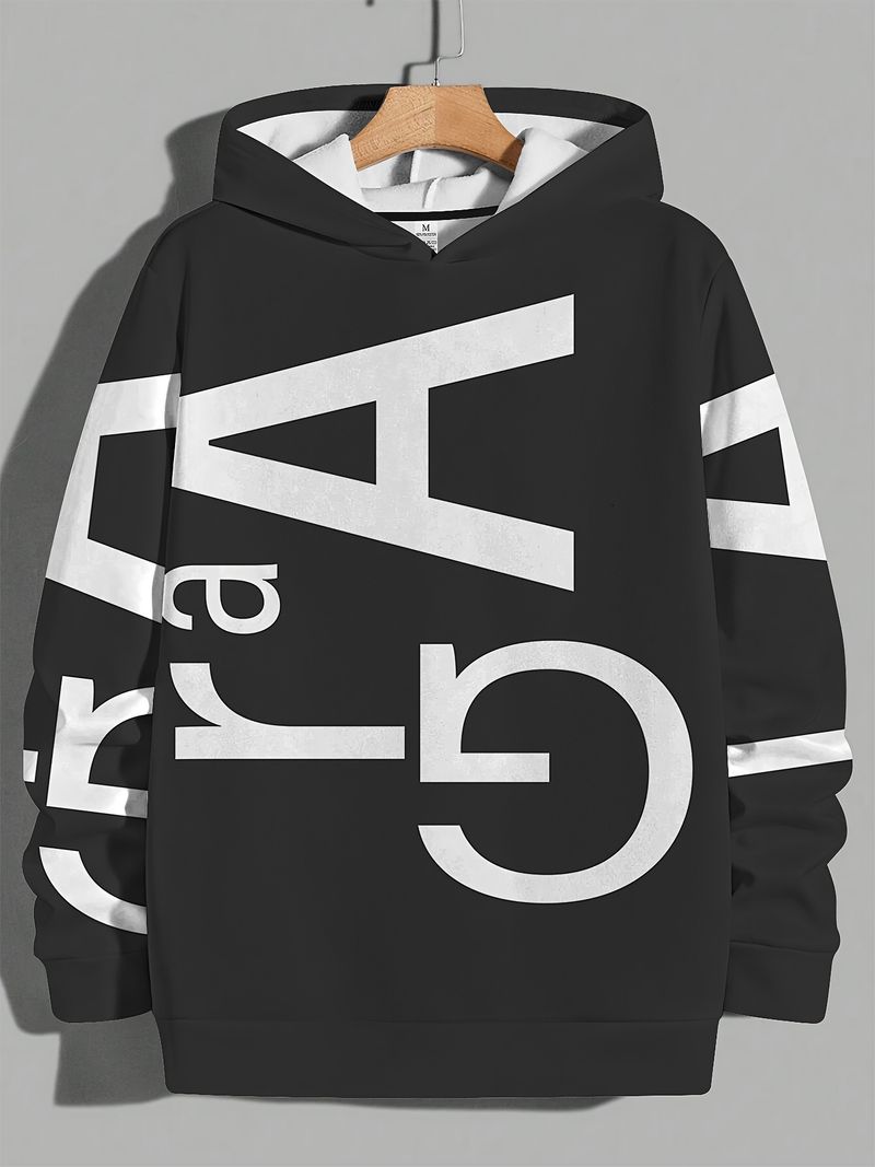 Fashionable And Casual Men's Printed Hoodie With No Pocket Design For Outdoor Autumn And Winter Clothing_voghion.com