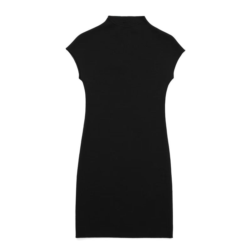 Abito corto in maglia con maniche elasticizzate, colletto rialzato, temperamento elegante da donna_voghion.com