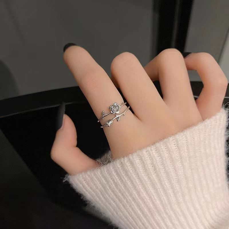 Stil de modă 2025, la modă, cu două straturi, în formă de trandafir Costa, pentru bărbați și femei, inel vintage din oțel inoxidabil cu capăt deschis și știfturi, punk_voghion.com