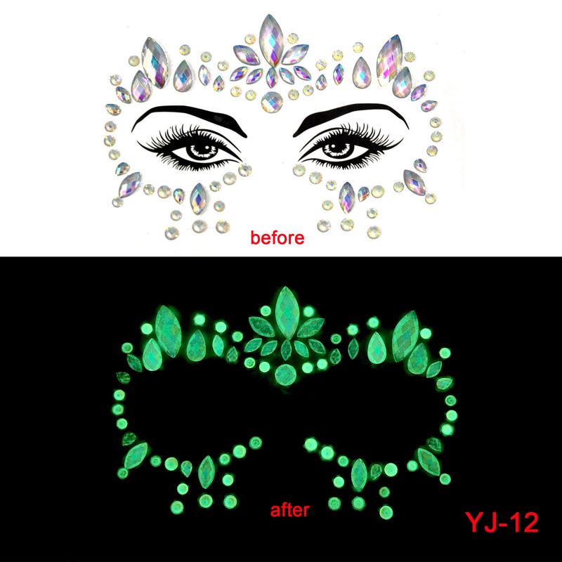New EDM Face Sticker Diamond, Halloween Grimace Sticker Diamond Luminous Crystal, Between Eyebrows Sticker Luminous Face Sticker Masquerade_voghion.com