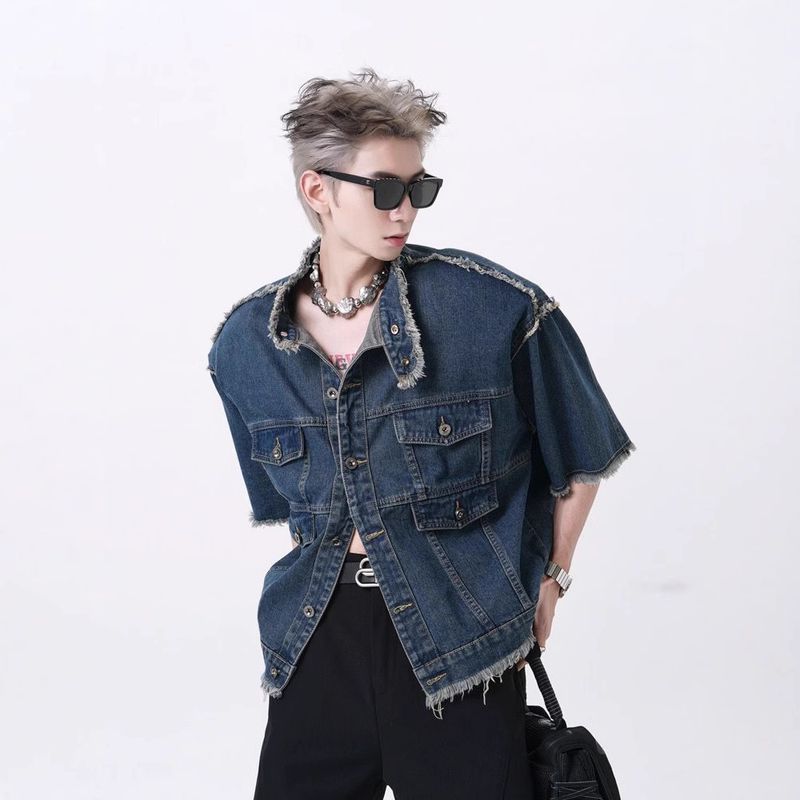 Modesch Summer Niche Design Sense Denim Weste Männer Casual Villsäiteg Vintage Trend High-End Jackett_voghion.com