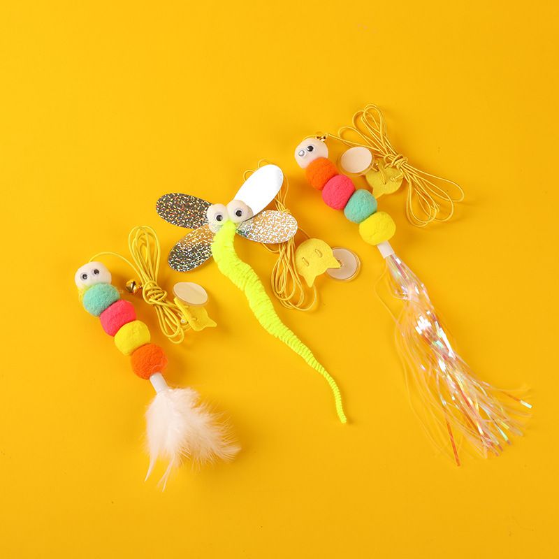 Caterpillar Feather Bell Wand Swing Toy Hanging Door Teaser Cat Self-Entertainment Gadget_voghion.com