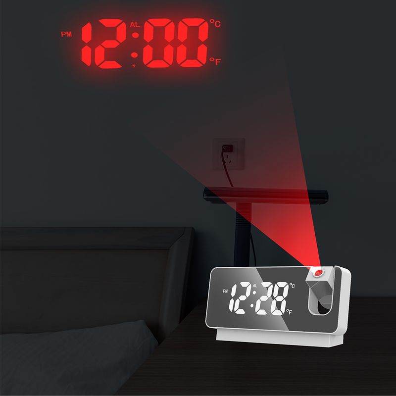 LED Digital Projection Alarm Clock Table Electronic Alarm Clock with Projection Time Projector Bedroom Bedside Clock_voghion.com