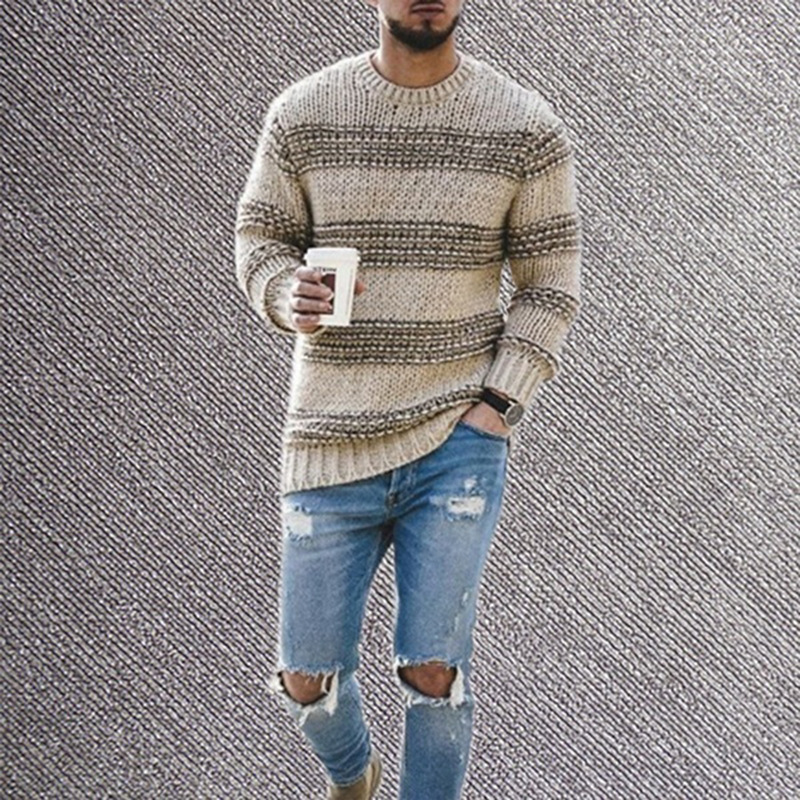2024 Sweter męski Jesień i Zima Nowe Produkty Dzianina Duży Pasiasty Sweter Casual_voghion.com