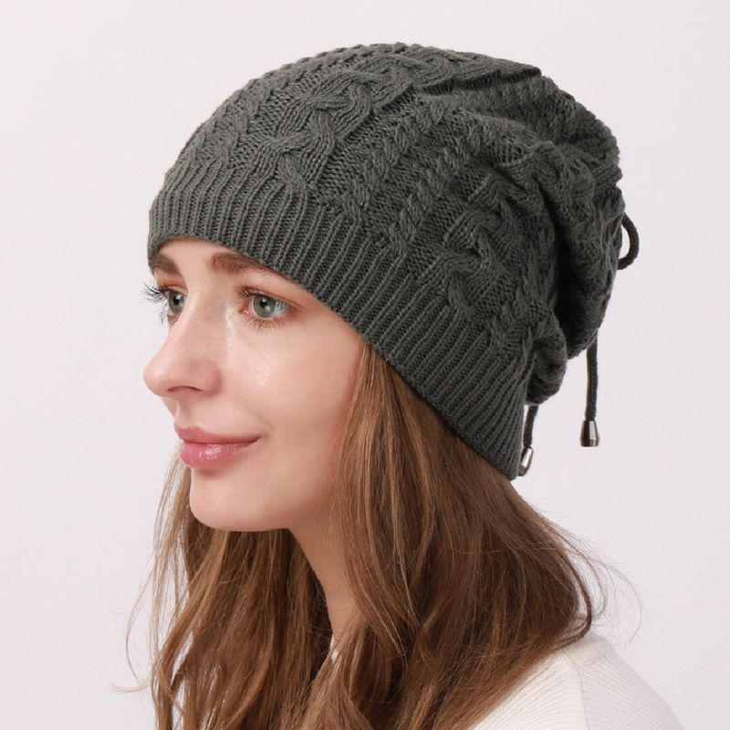 Autumn And Winter Warm Neck Warmer Drawstring Double-Wear Knitted Pullover Women's Hat Ponytail Deer Fleece Fabric_voghion.com