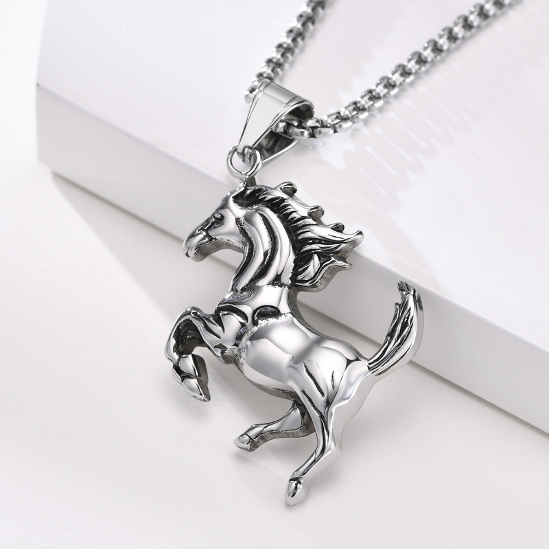 Fashion New Titanium Steel Sweat Blood Horse Pendant Men's And Women's Stainless Steel Qianlima Necklace Accessories_voghion.com