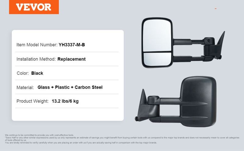 VEVOR Towing Mirrors, Left & Right Pair Set For Chevrolet Silverado (1999-2007)/GMC/Cadillac, Tow Mirror With Plane & Convex Glass, Manual Controlling Telescoping Folding, Four-Way Adjustable, Black_voghion.com