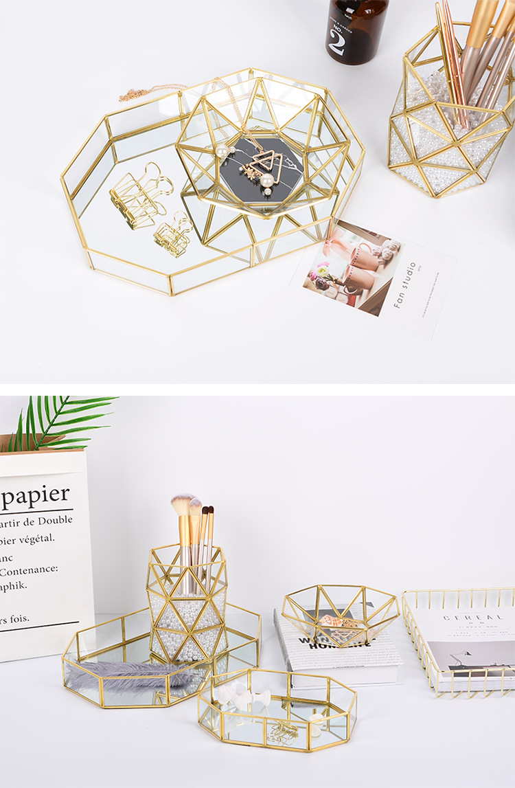 Vassoio per specchio, vassoio per profumo, vassoio per gioielli decorativo per trucco da vanità con metallo per comò, bagno, camera da letto, organizer da bancone_voghion.com