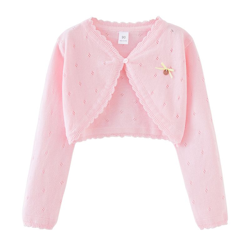 Cardigan élégant en tricot pour fille avec nœud et châle – Robe d'été légère et formelle pour 8 à 16 ans (blanc/rose/jaune)_voghion.com