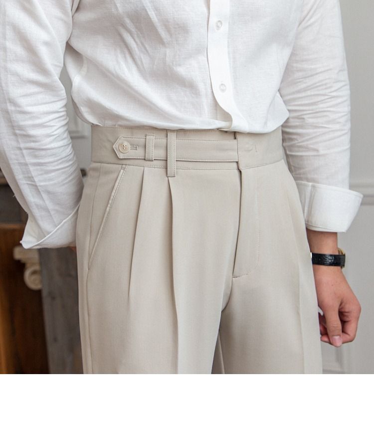 Spring and Autumn Korean version of Naples design with high waisted straight leg cropped pants, British straight and wrinkle resistant casual pants_voghion.com