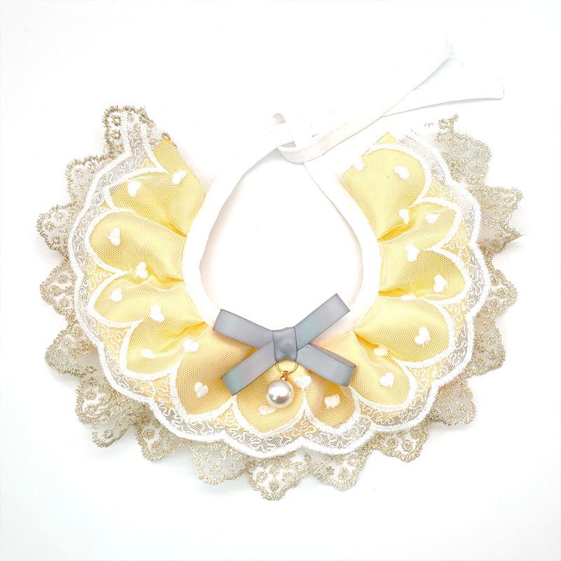 Pet Accessories Drool Towel Cat Bib Lace Pearl Pendant Dog Collar Neckband Adjustable_voghion.com