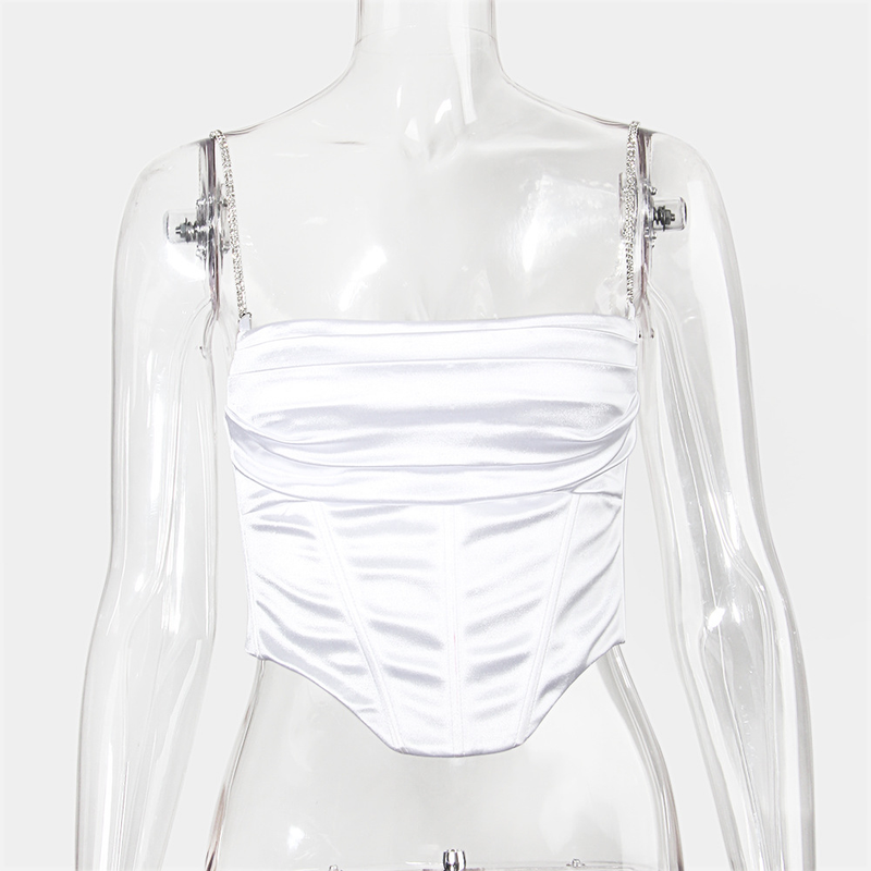 Gilet piccolo senza maniche sexy con corsetto sottile in tinta unita con catena da trapano da donna_voghion.com