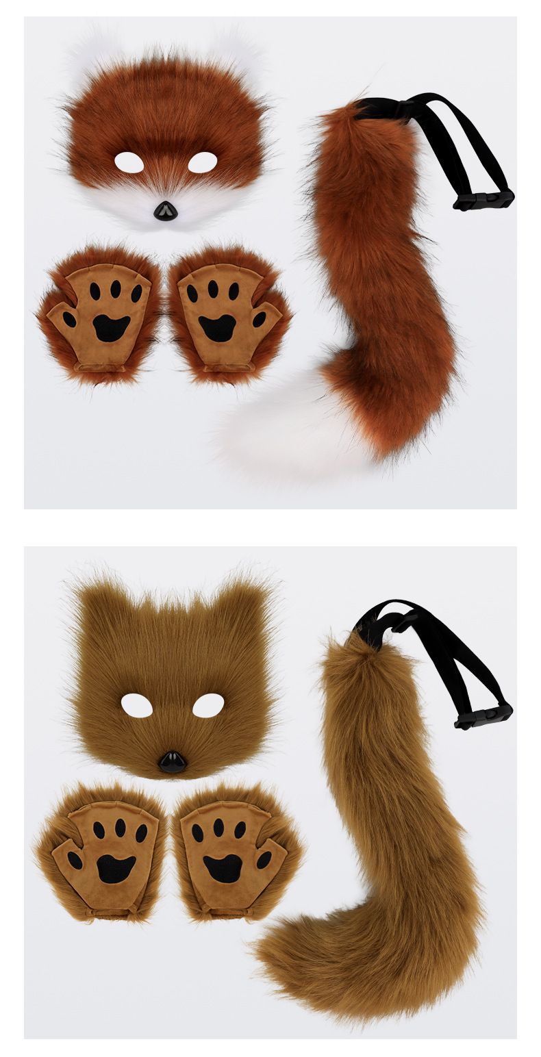 Costume di Halloween Maschera di volpe Guanti di peluche Coda di volpe Mano Coda Costume Accessori di scena_voghion.com