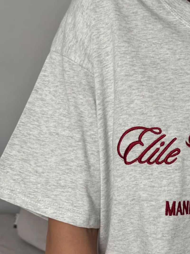 Damenbekleidung T-Shirt Tops Für Frauen Im Sommer Freizeit Lazy Letters Stickerei Drop Shoulder Rundhalsausschnitt Kurze Ärmel Für Frauen_voghion.com