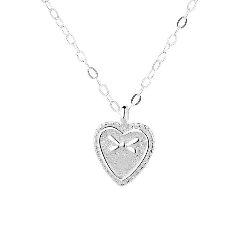 Collana con fiocco a forma di cuore in argento puro per donna, stile coreano, squisita, dolce, versatile, leggera, a forma di cuore_voghion.com