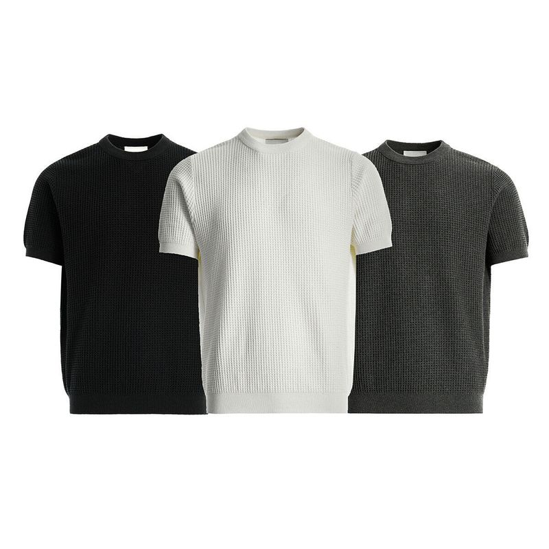 Herrenbekleidung Herren Retro Waffelstruktur Schulter Fitness Gestricktes Kurzarm-T-Shirt Casual_voghion.com
