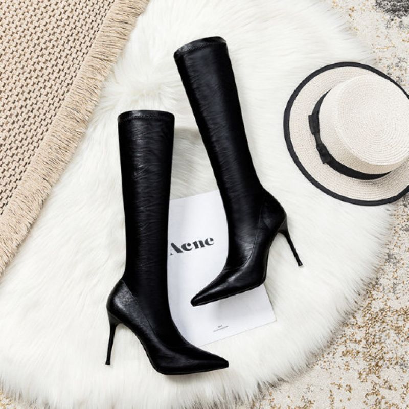 Weiß für Frauen mit schmalen Absätzen, High Heels, klein, nicht über das Knie. 2025 Herbst und Winter neuer Stil, lange Stiefel,_voghion.com