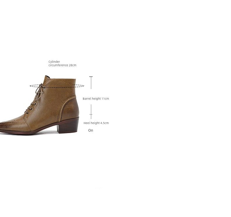 French Pointed Toe Chunky Booties Female New Arrival Shoelace Leather Martin Fall And Winter Ankle Slim Looking Mid Heel_voghion.com