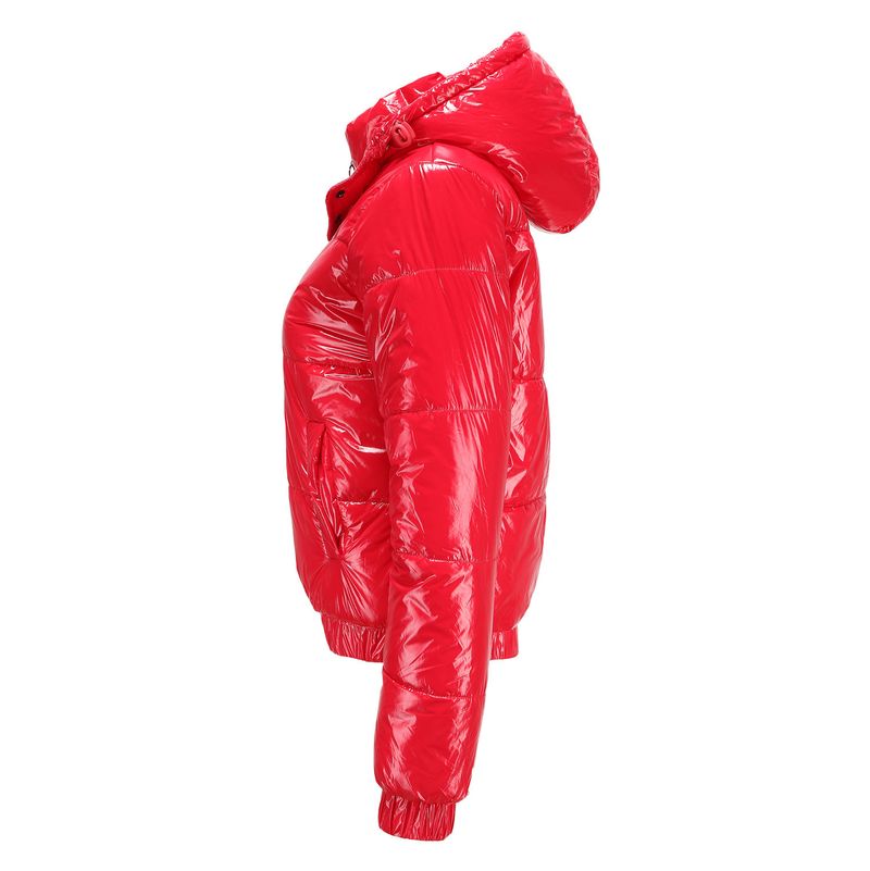 Giacca invernale leggera con cappuccio da donna, rivestimento impermeabile 20D, capospalla lucido a maniche lunghe per moda e comfort._voghion.com