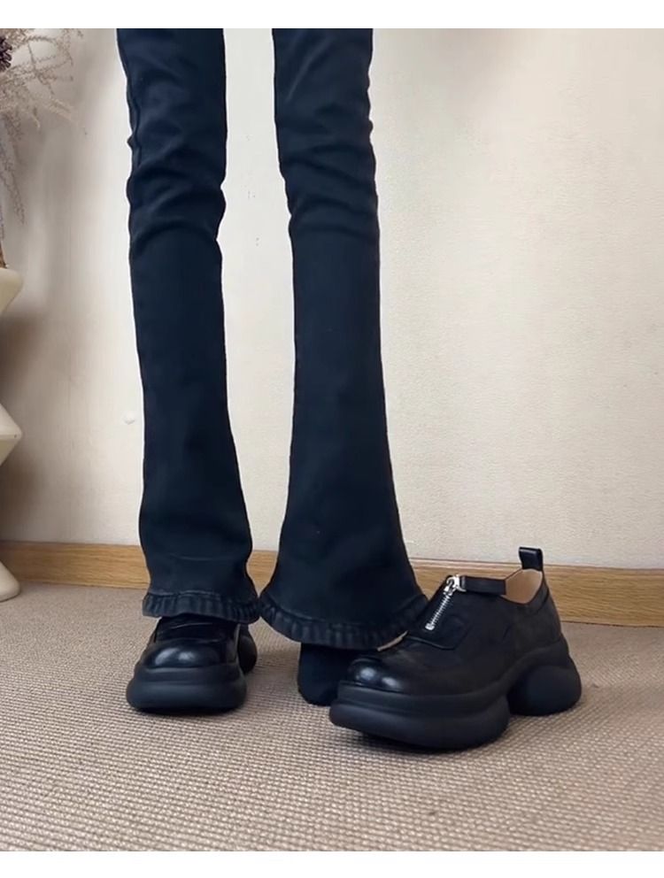 Mocassini con plateau e suola spessa Lancui 2025 da donna, scarpe in pelle con punta tonda e slip-on, scarpe singole versatili_voghion.com