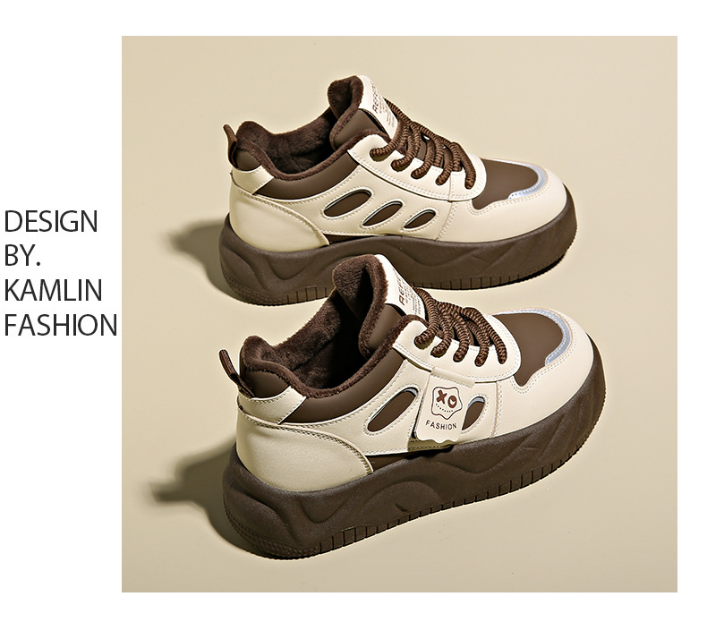 Cashmere and thick warm cotton shoes autumn and winter new leather platform sports shoes women's casual shoes Comfortable flats board shoes_voghion.com