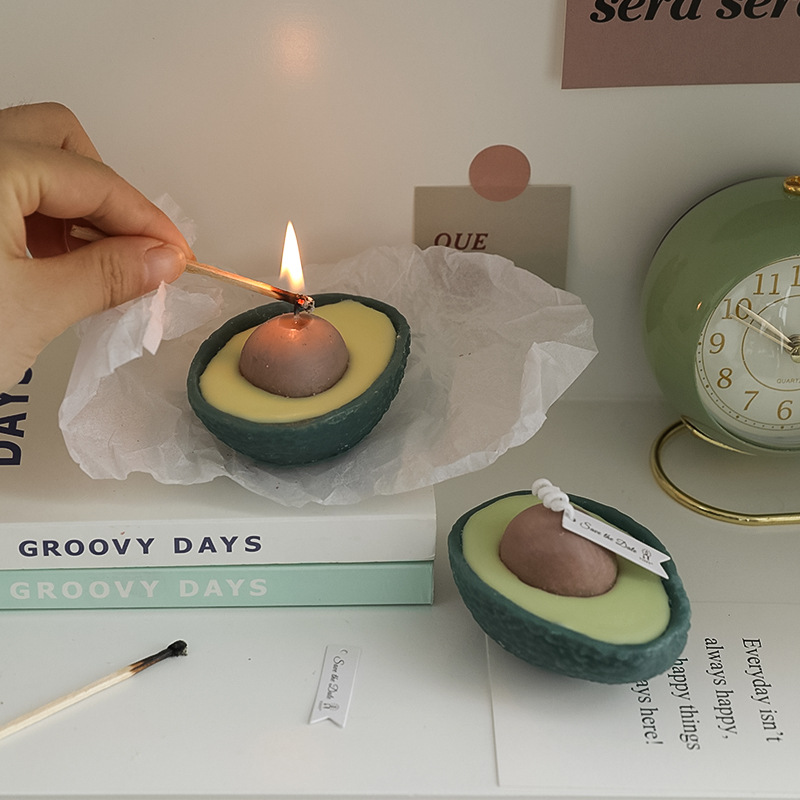Avocado Aromatherapy Candle DIY Handmade Cute Handheld Gift Instagram Style Photography Prop Fragrance Fruit Candle_voghion.com