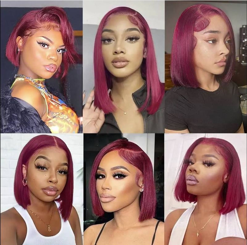 Bourgogne Bob Lace Frontal Perück 1B 99J Ombre Lace Front Perücke fir Fraen Kuerz Bob Lace Frontal Perücke 180% Mënschlech Hoer T-Part Perücke_voghion.com