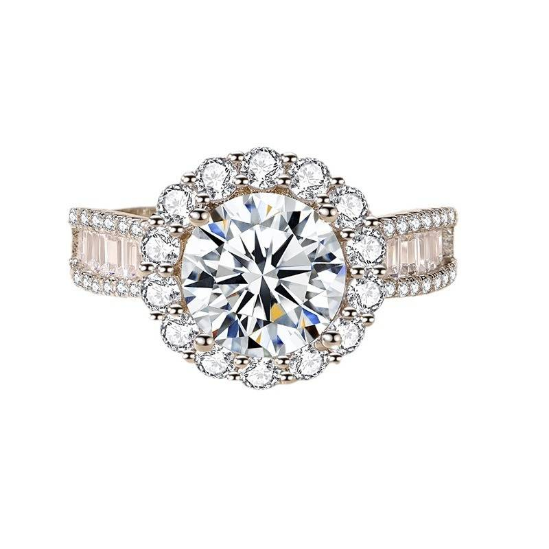 Anello in argento sterling per donna Nuovo classico anello con diamante moissanite rotondo da 3 ct Anello in argento con montatura in diamanti ad alto tenore di carbonio_voghion.com