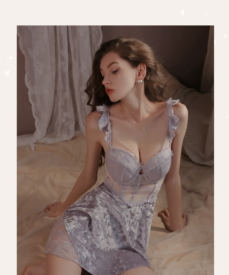 Veet Lingerie Set Sweet Push Up Padded Bustier Chemise With Robe For Women Plus Size_voghion.com