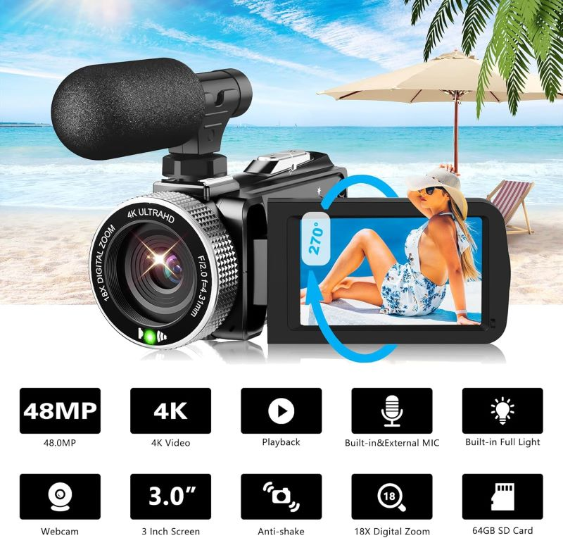 HDV900 4K kézi videokamera | Kettős 1050 mAh-s akkumulátorok és beépített mikrofon | Vlog/utazó profi felvevőeszközök_voghion.com